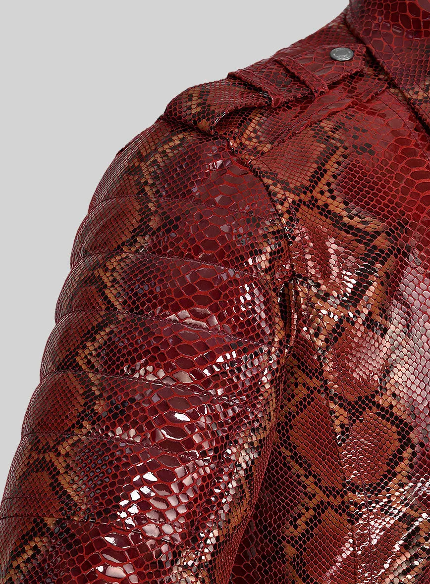 Opulent Bold Red Python Leather Jacket