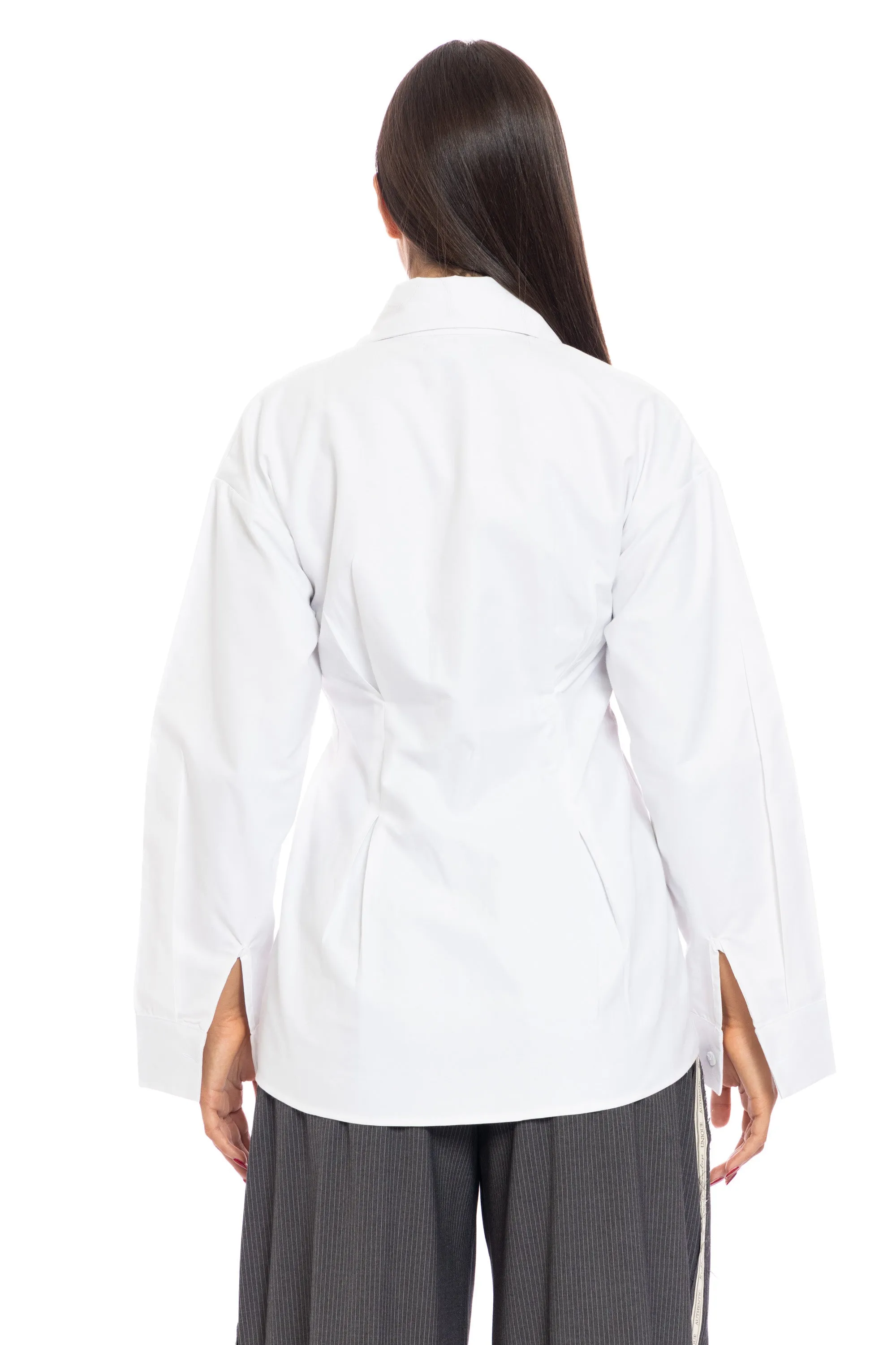 Pleated Waist Lapel Blouse