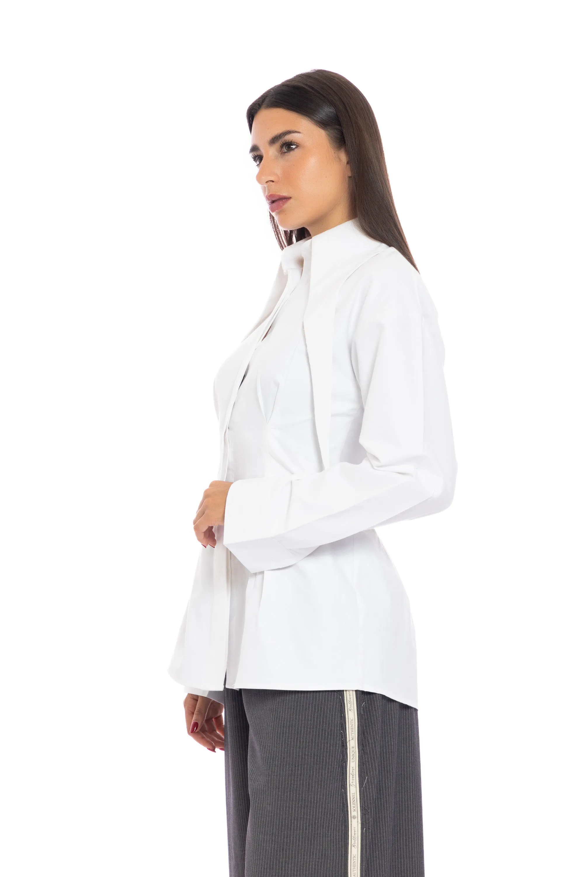 Pleated Waist Lapel Blouse