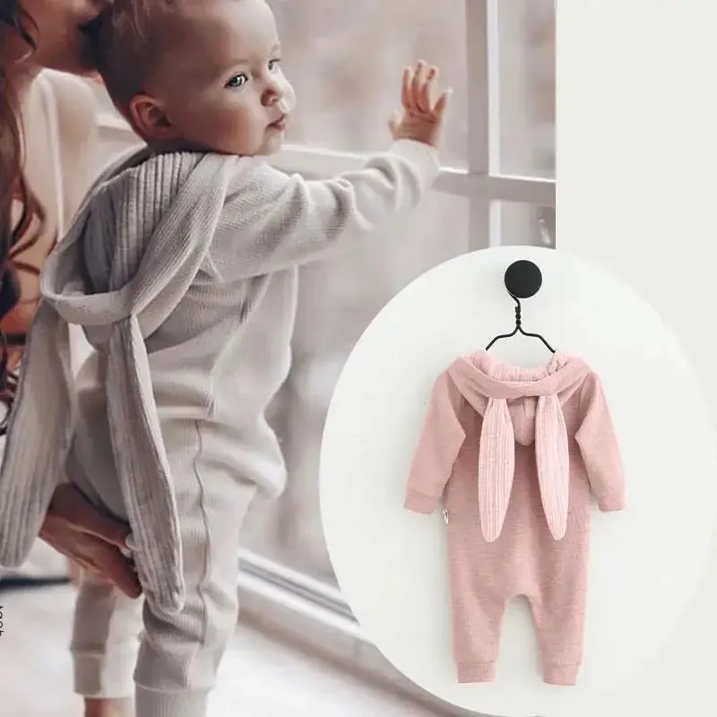 Rabbit Ear Hooded Baby Rompers^