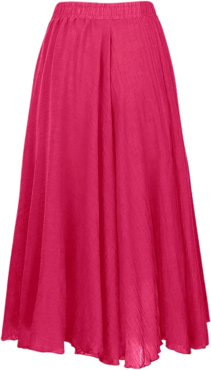 Ruffle Skirt Trendy Flared High Elastic Waist Solid Loose Pleated Long Skirts for Women Summer Vacation Clothes