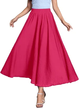 Ruffle Skirt Trendy Flared High Elastic Waist Solid Loose Pleated Long Skirts for Women Summer Vacation Clothes