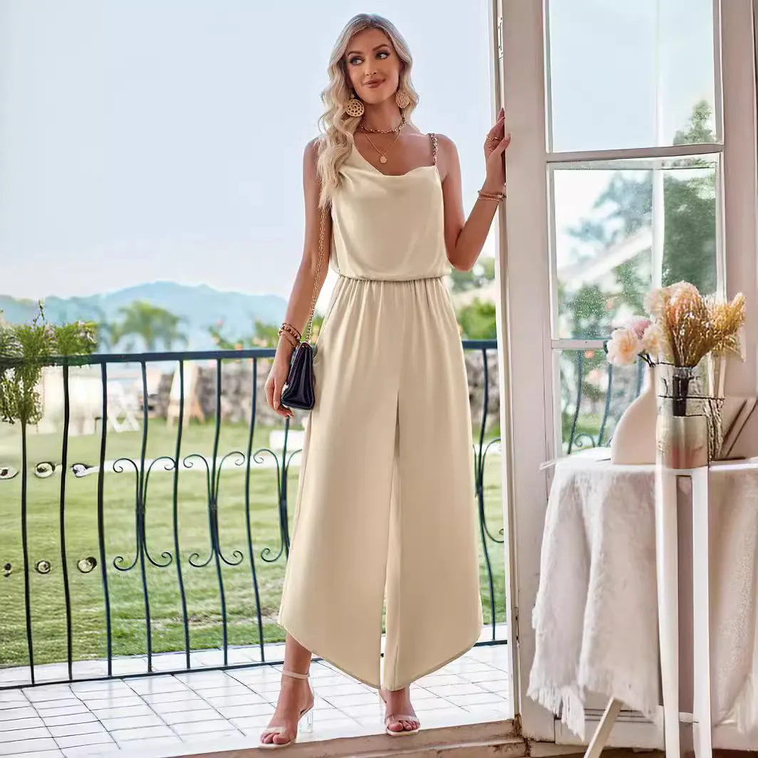 Strap Cinched Waist Wide Leg Jumpsuit