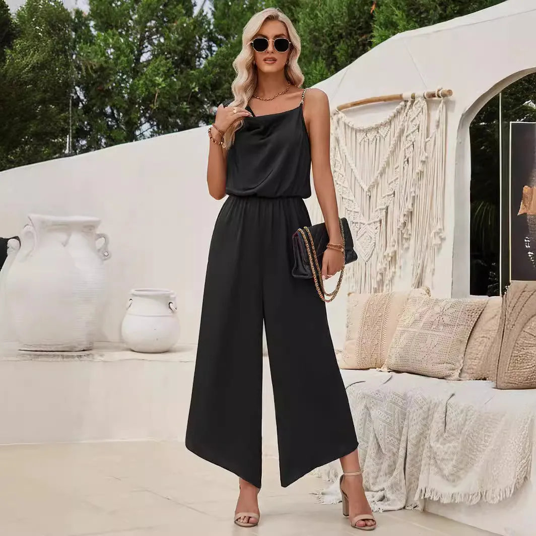 Strap Cinched Waist Wide Leg Jumpsuit