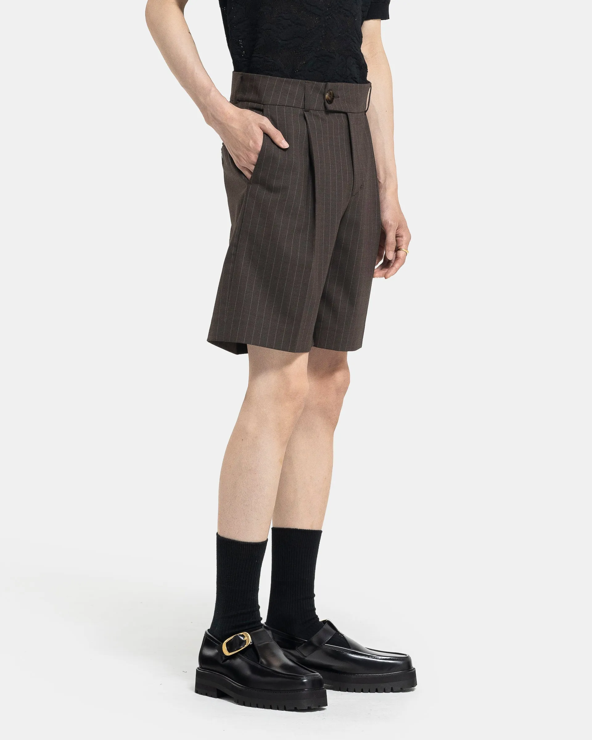 Tailored Shorts in Brown Pin Stripe