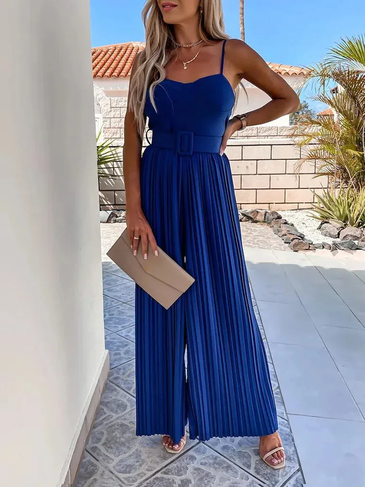 UAKISS  -  New Backless Loungewear Fashion Jumpsuits, Women Summer Solid Sleeveless Playsuits, 2025 Simple Wide Leg Pants Ladies Bodysuits
