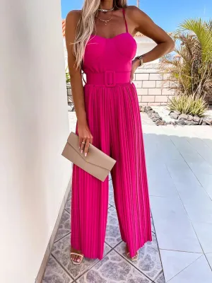 UAKISS  -  New Backless Loungewear Fashion Jumpsuits, Women Summer Solid Sleeveless Playsuits, 2025 Simple Wide Leg Pants Ladies Bodysuits