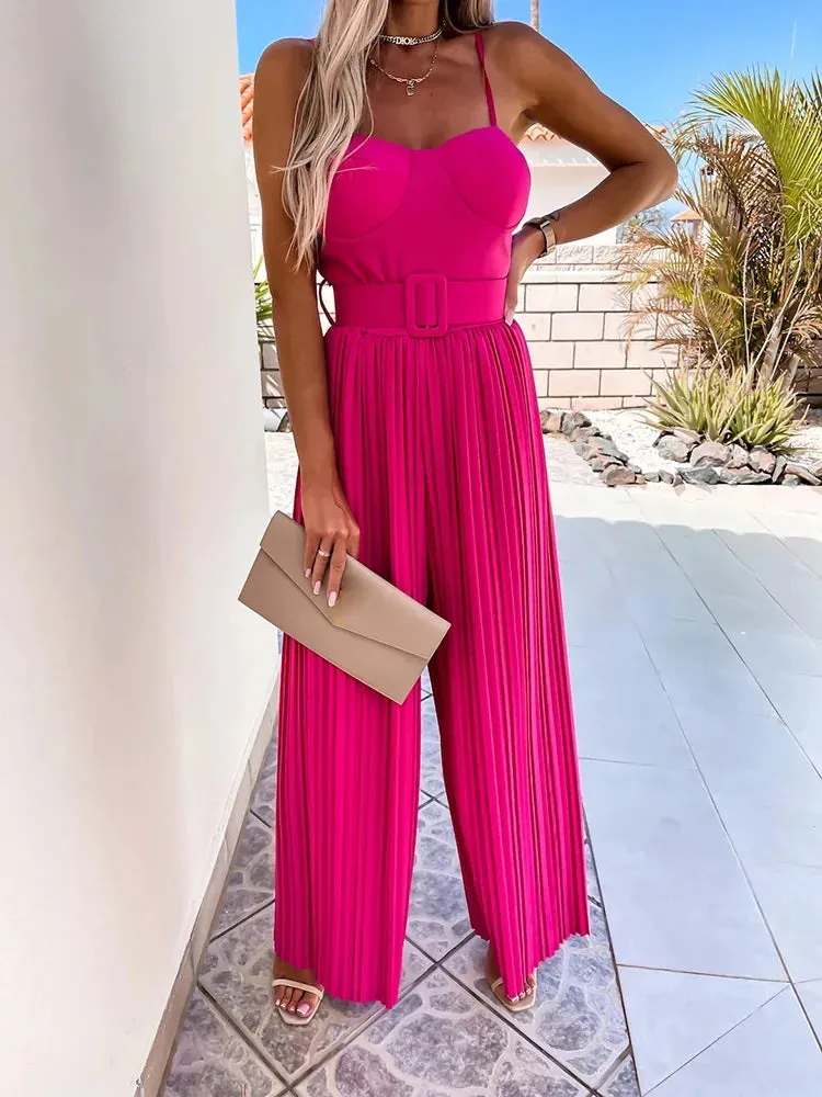 UAKISS  -  New Backless Loungewear Fashion Jumpsuits, Women Summer Solid Sleeveless Playsuits, 2025 Simple Wide Leg Pants Ladies Bodysuits