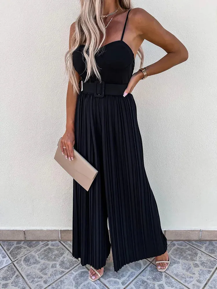 UAKISS  -  New Backless Loungewear Fashion Jumpsuits, Women Summer Solid Sleeveless Playsuits, 2025 Simple Wide Leg Pants Ladies Bodysuits