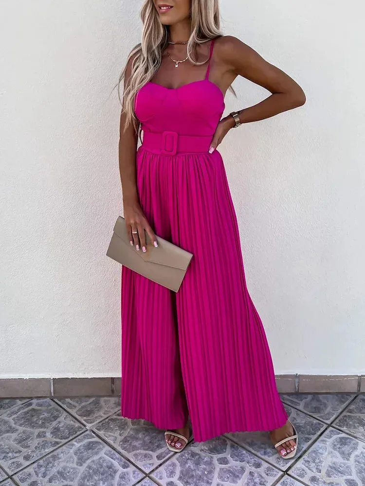 UAKISS  -  New Backless Loungewear Fashion Jumpsuits, Women Summer Solid Sleeveless Playsuits, 2025 Simple Wide Leg Pants Ladies Bodysuits