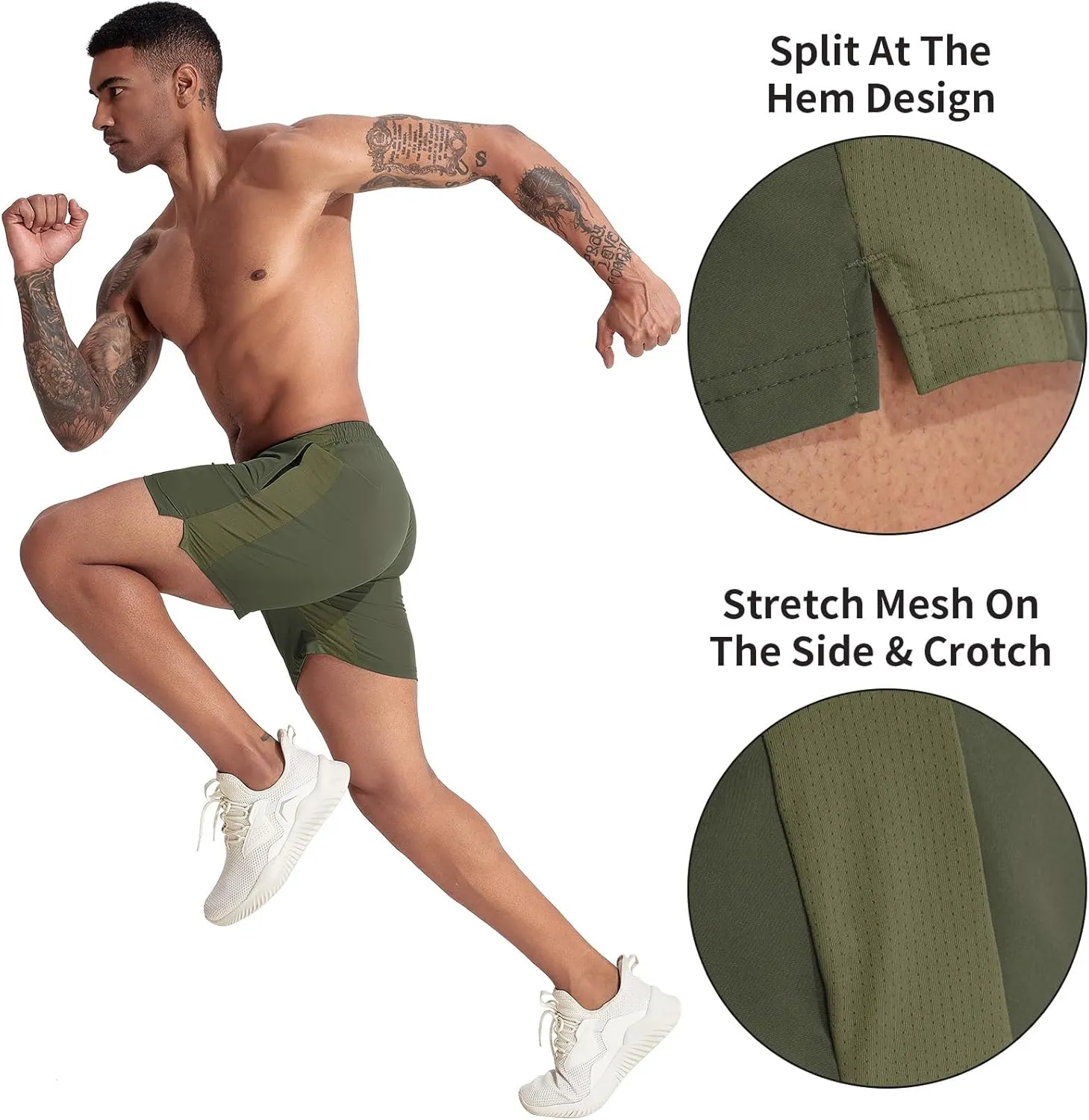 VPOS 2 Pack Men's Athletic Shorts 7 Inch Inseam, Mens Workout Shorts Lightweight Quick Dry Gym Running Shorts for Men