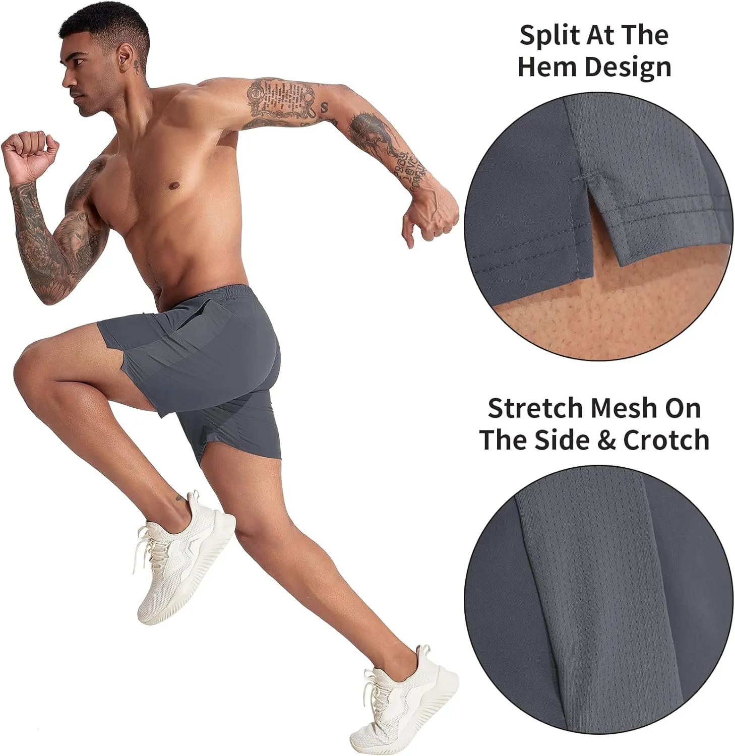 VPOS 2 Pack Men's Athletic Shorts 7 Inch Inseam, Mens Workout Shorts Lightweight Quick Dry Gym Running Shorts for Men