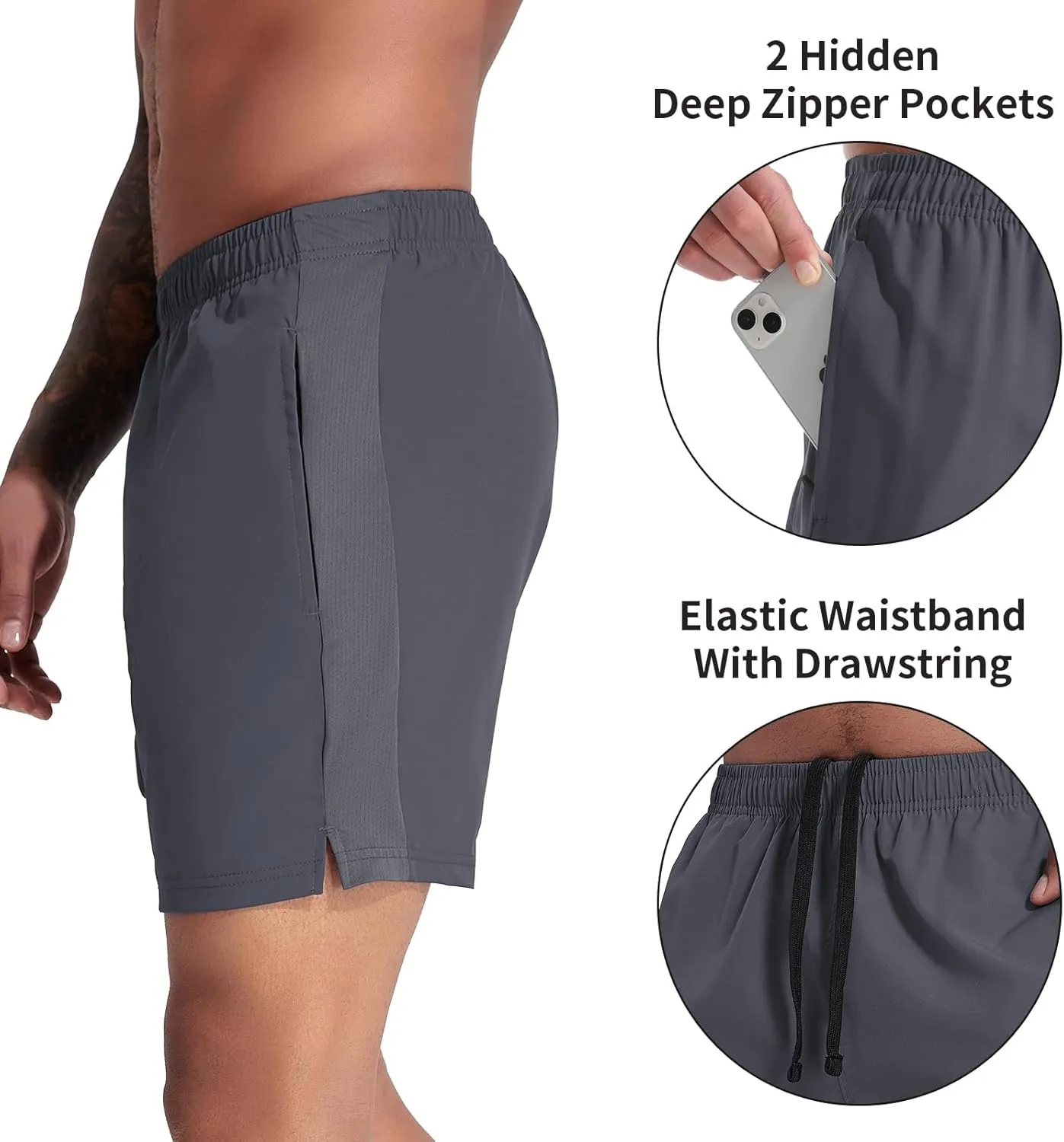 VPOS 2 Pack Men's Athletic Shorts 7 Inch Inseam, Mens Workout Shorts Lightweight Quick Dry Gym Running Shorts for Men