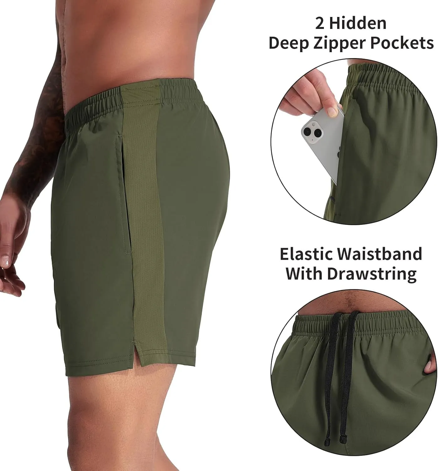VPOS 2 Pack Men's Athletic Shorts 7 Inch Inseam, Mens Workout Shorts Lightweight Quick Dry Gym Running Shorts for Men