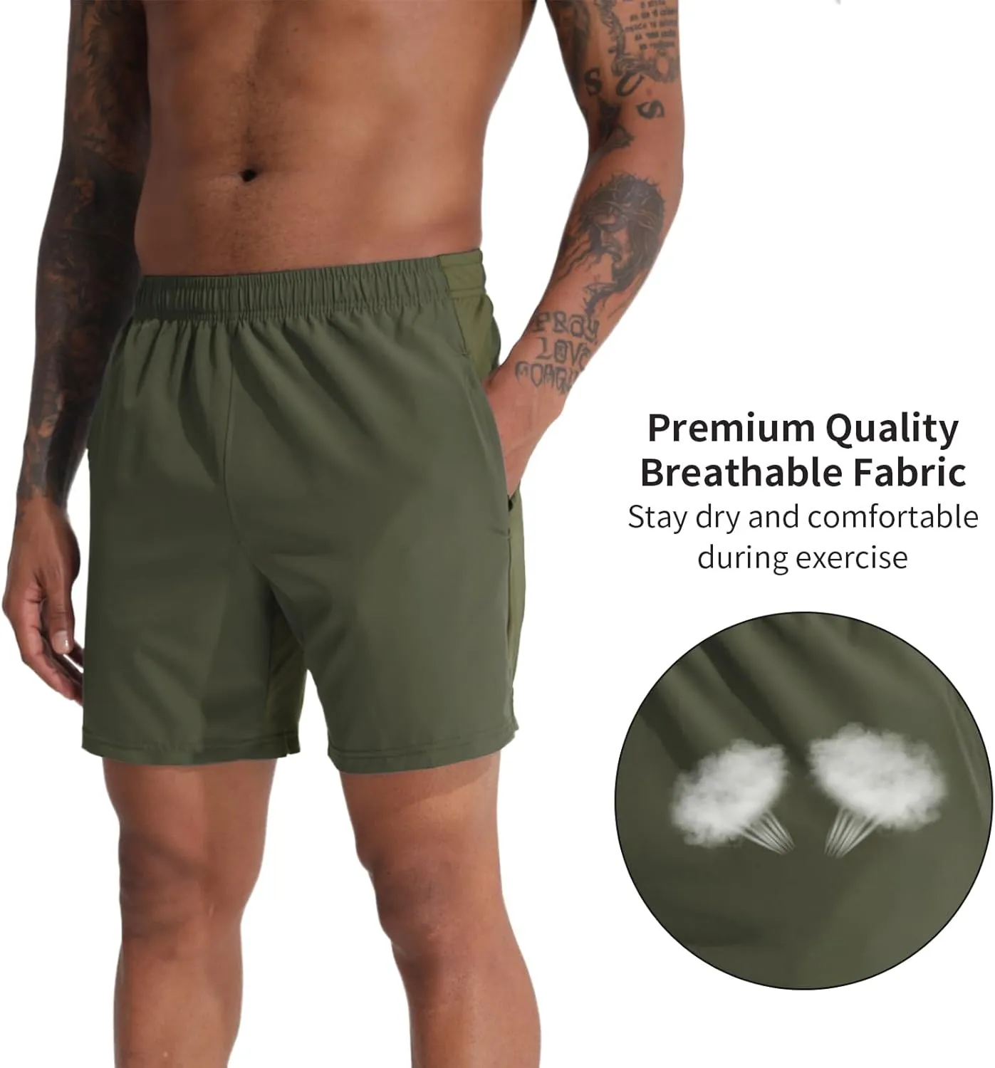 VPOS 2 Pack Men's Athletic Shorts 7 Inch Inseam, Mens Workout Shorts Lightweight Quick Dry Gym Running Shorts for Men