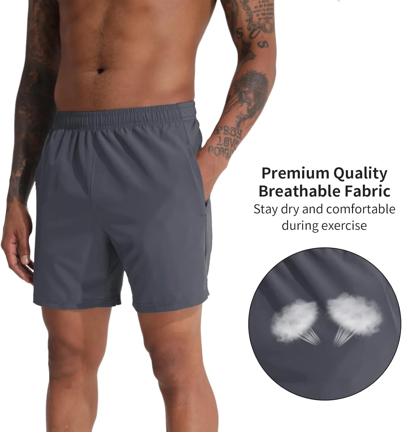 VPOS 2 Pack Men's Athletic Shorts 7 Inch Inseam, Mens Workout Shorts Lightweight Quick Dry Gym Running Shorts for Men