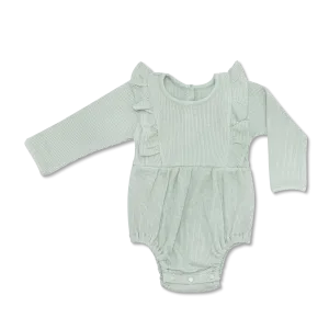 Waffle Long Sleeve Romper - Sage