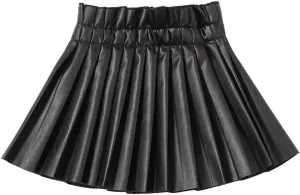 WELAKEN Pu Leather Skirts for Girls Kids & Teen & Toddler & Women Faux Leather Pleated Skirts