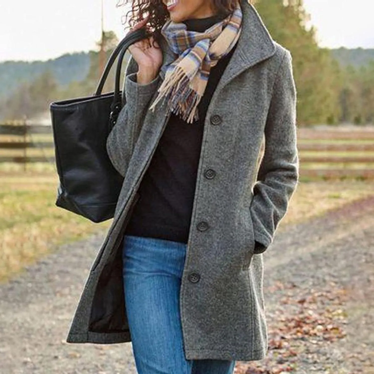 Winter Long Pea Coats for Women Wool Blend Stand Collar Single Breasted Jackets 2024 Casual Peacoat Overcoats