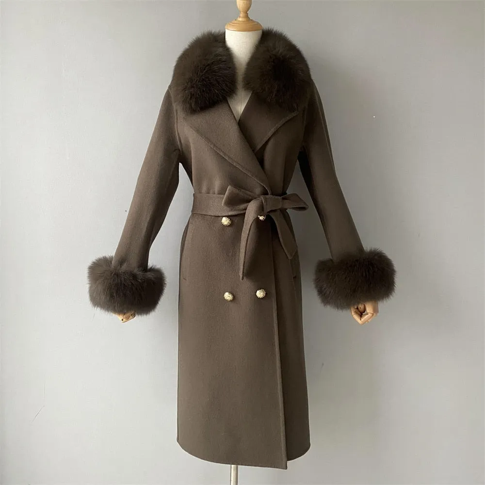 Women Cashmere Wool Trench Jacket