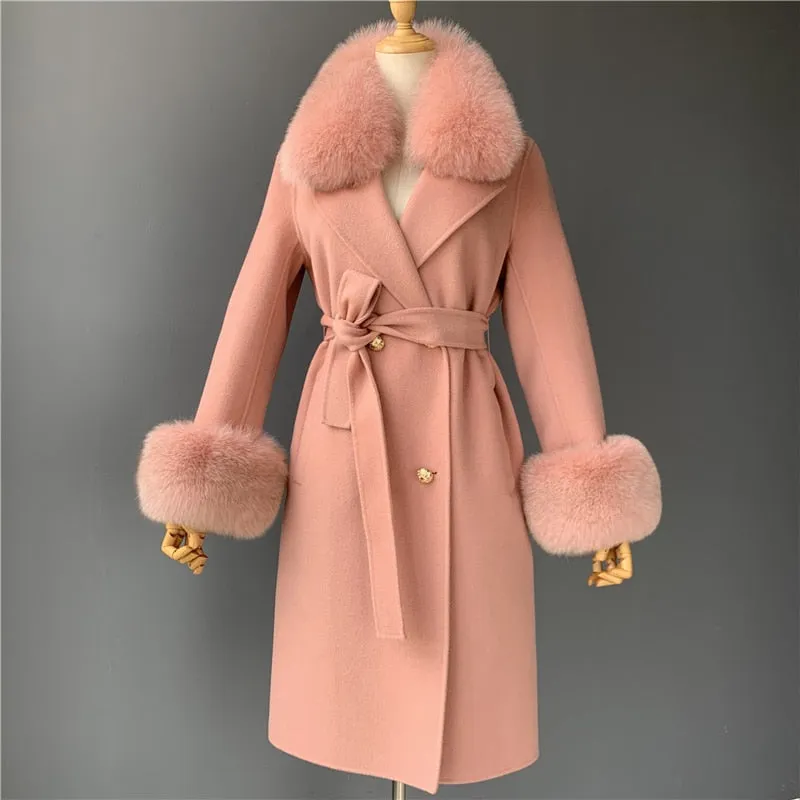 Women Cashmere Wool Trench Jacket