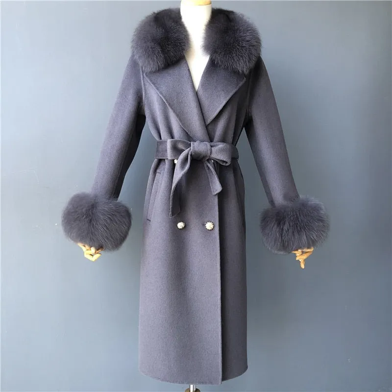 Women Cashmere Wool Trench Jacket