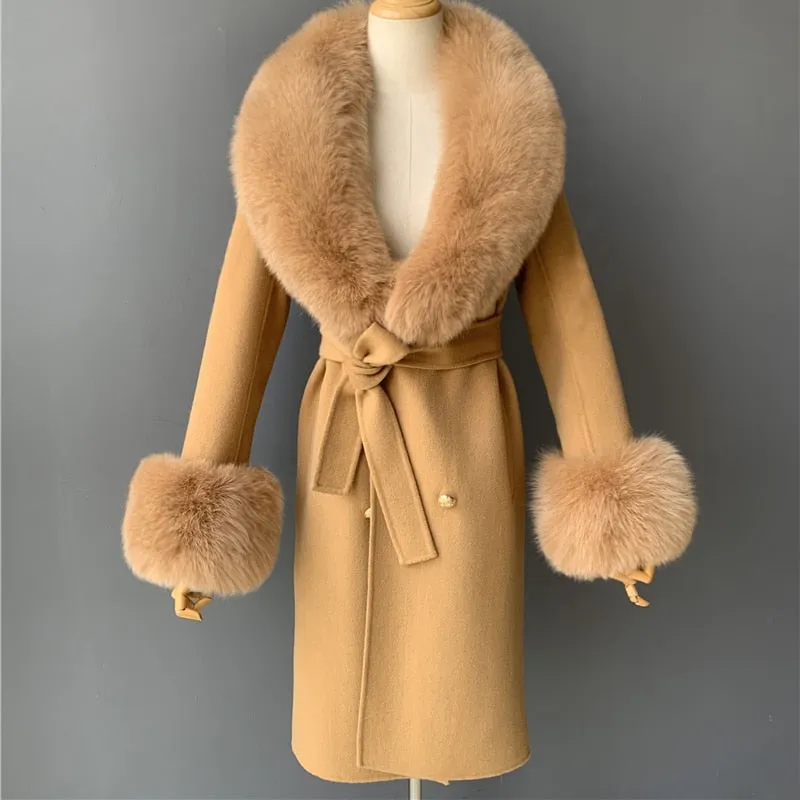 Women Cashmere Wool Trench Jacket