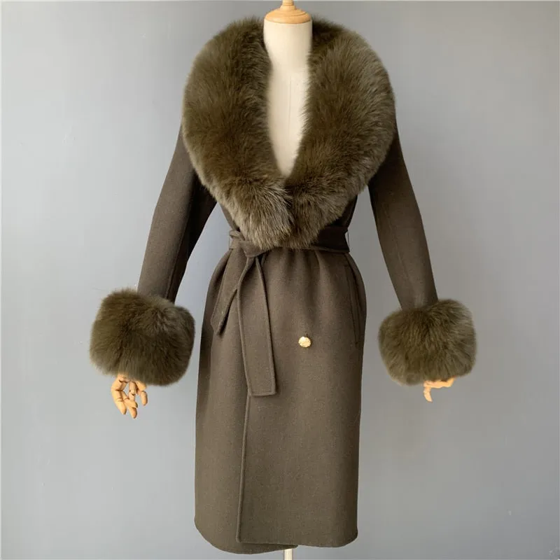 Women Cashmere Wool Trench Jacket