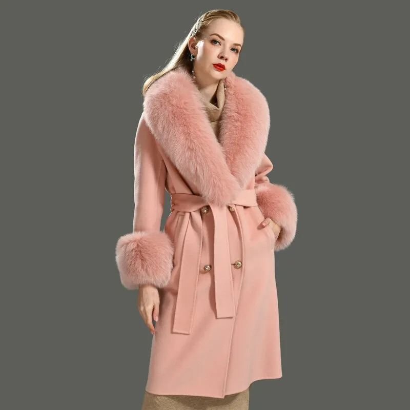 Women Cashmere Wool Trench Jacket