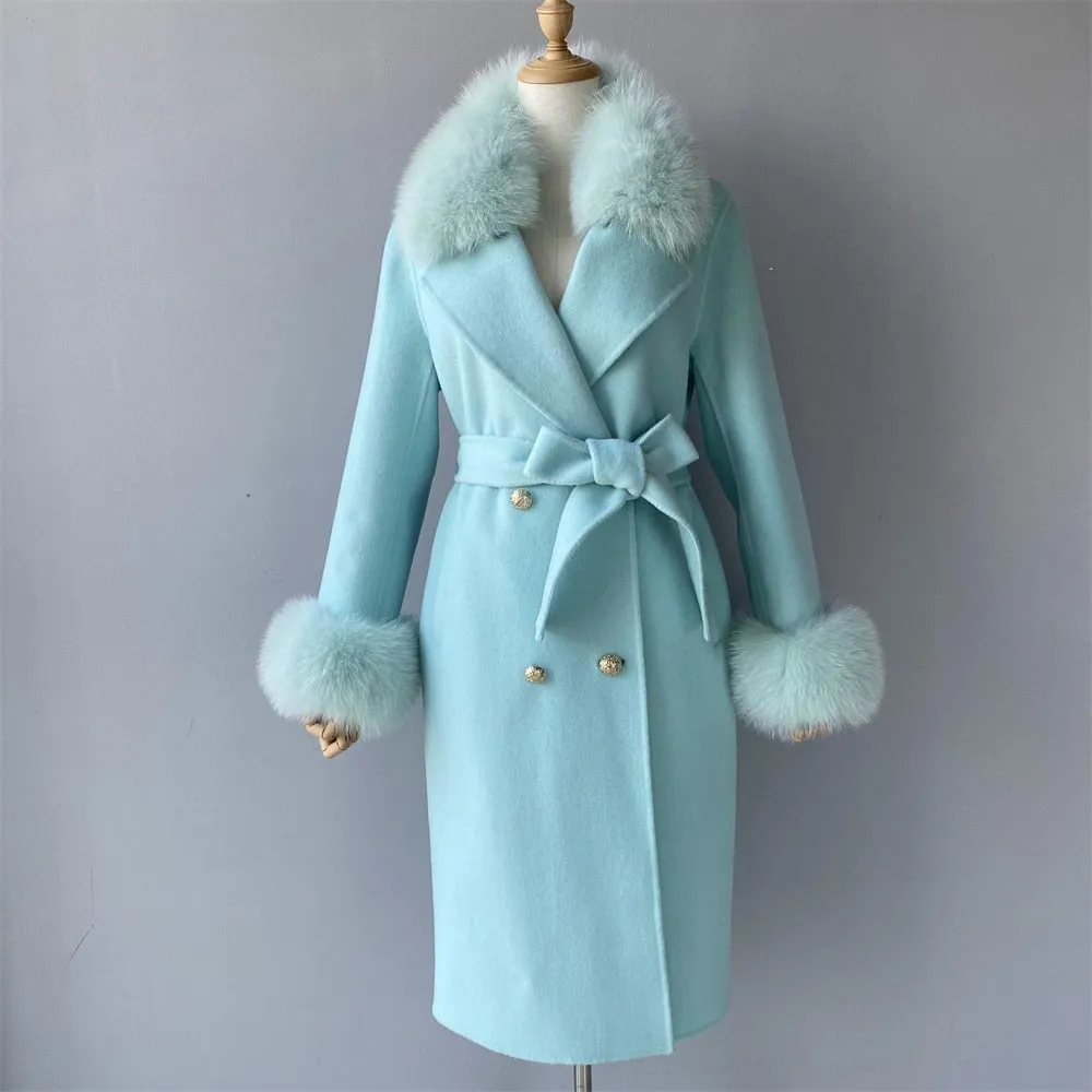 Women Cashmere Wool Trench Jacket