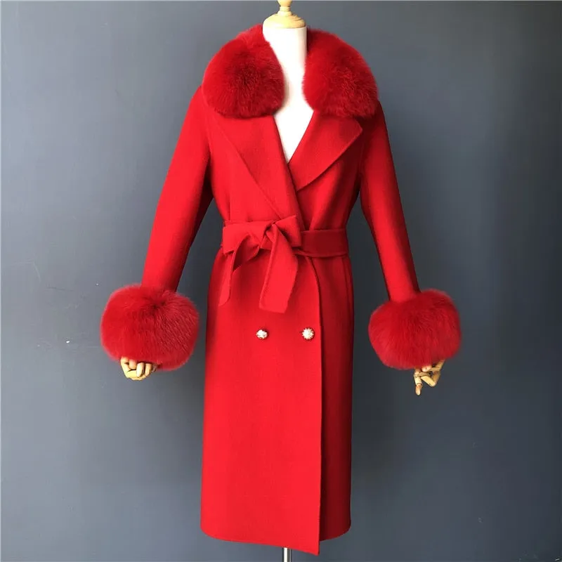 Women Cashmere Wool Trench Jacket