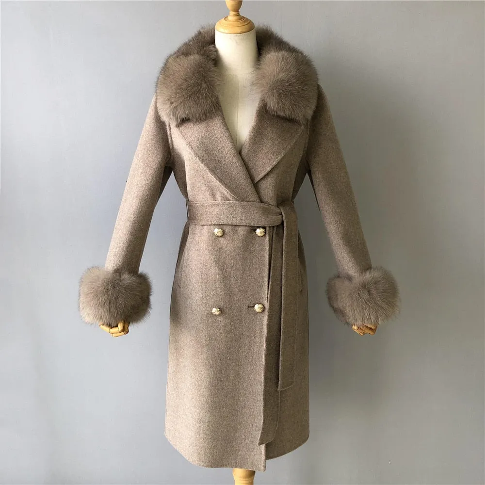 Women Cashmere Wool Trench Jacket