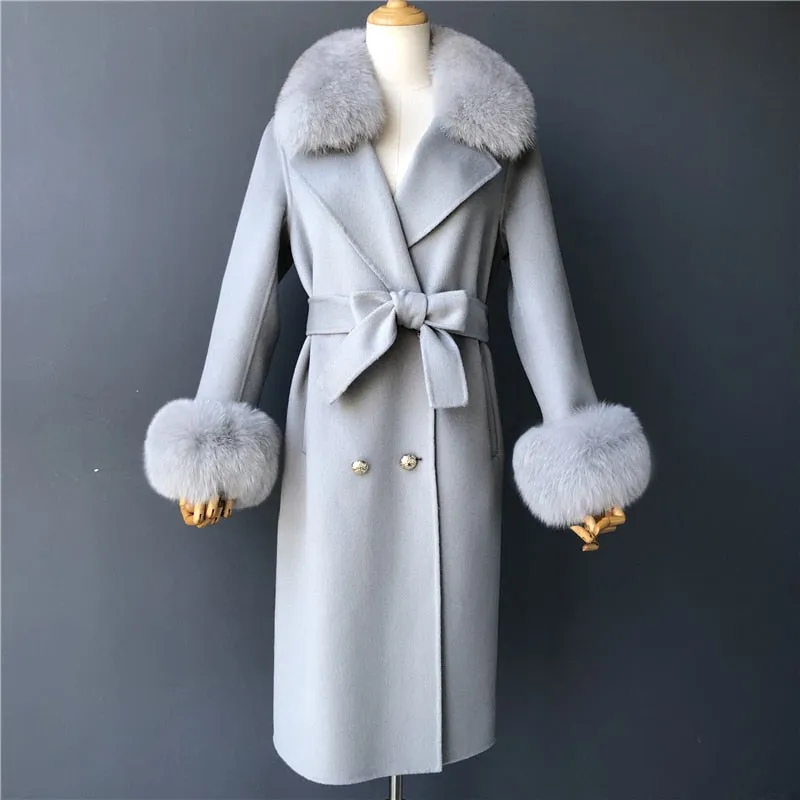 Women Cashmere Wool Trench Jacket