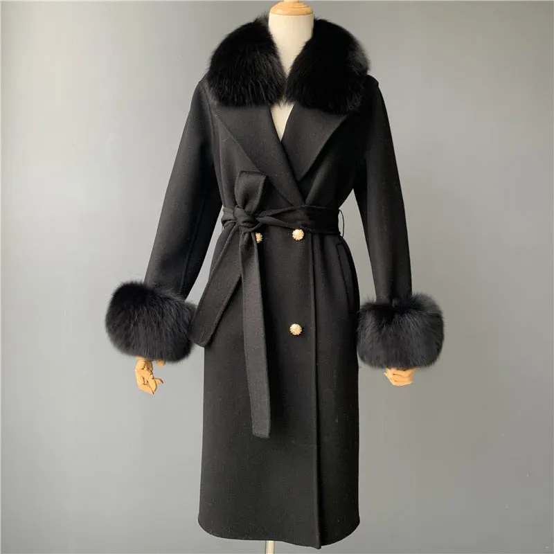 Women Cashmere Wool Trench Jacket