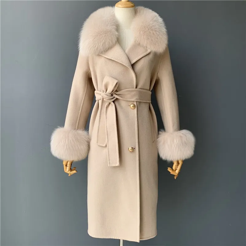 Women Cashmere Wool Trench Jacket