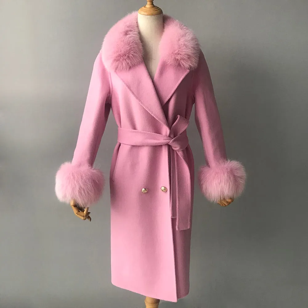 Women Cashmere Wool Trench Jacket