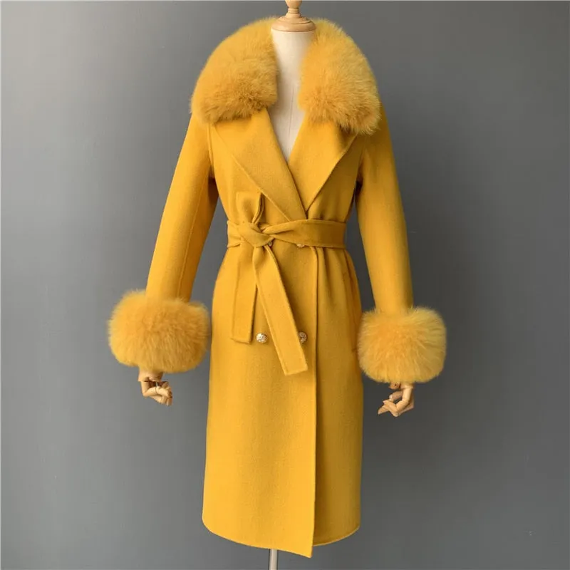 Women Cashmere Wool Trench Jacket