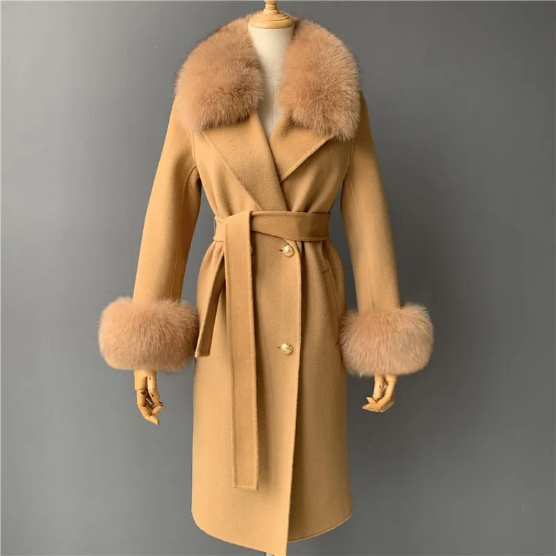 Women Cashmere Wool Trench Jacket
