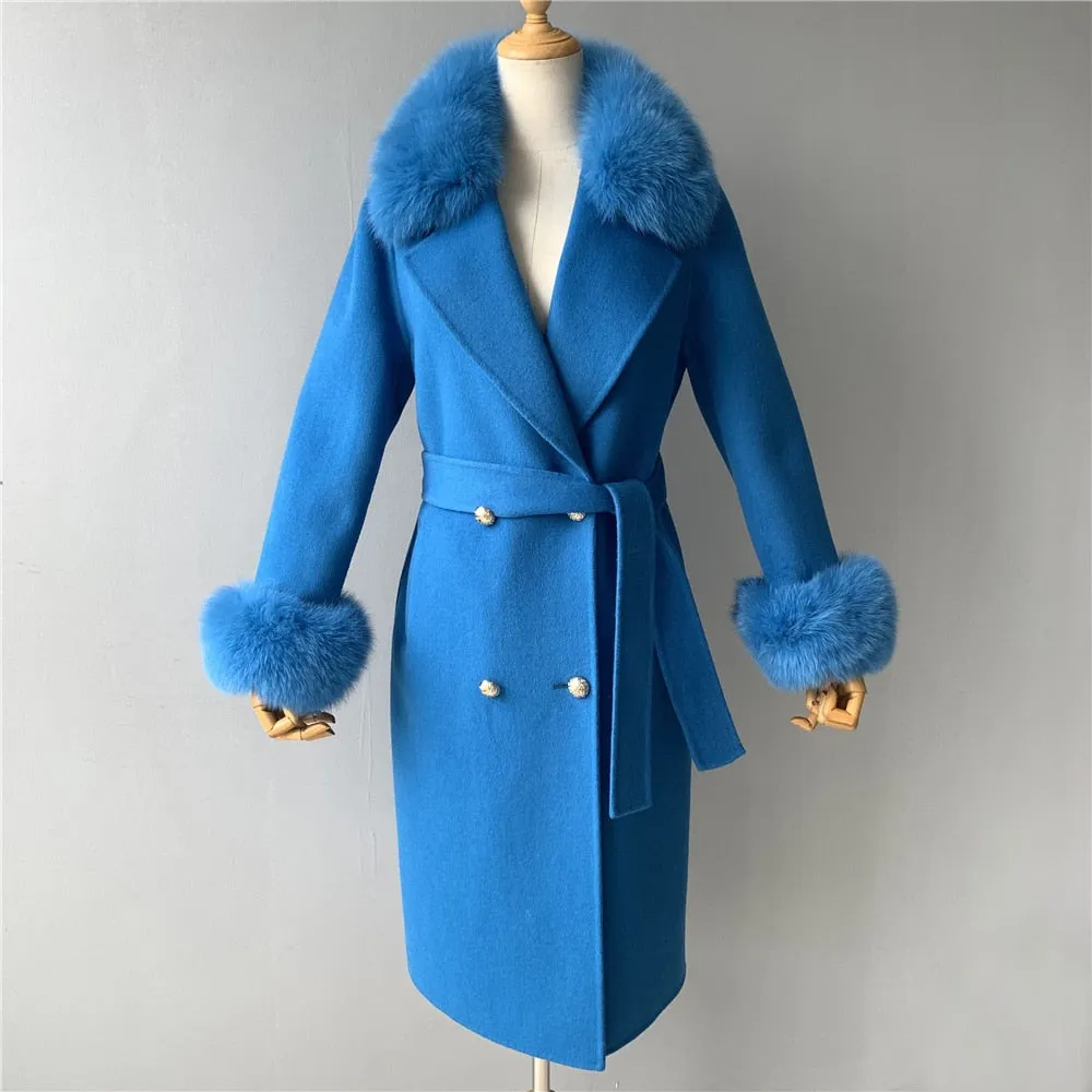 Women Cashmere Wool Trench Jacket