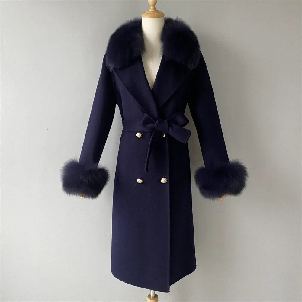 Women Cashmere Wool Trench Jacket