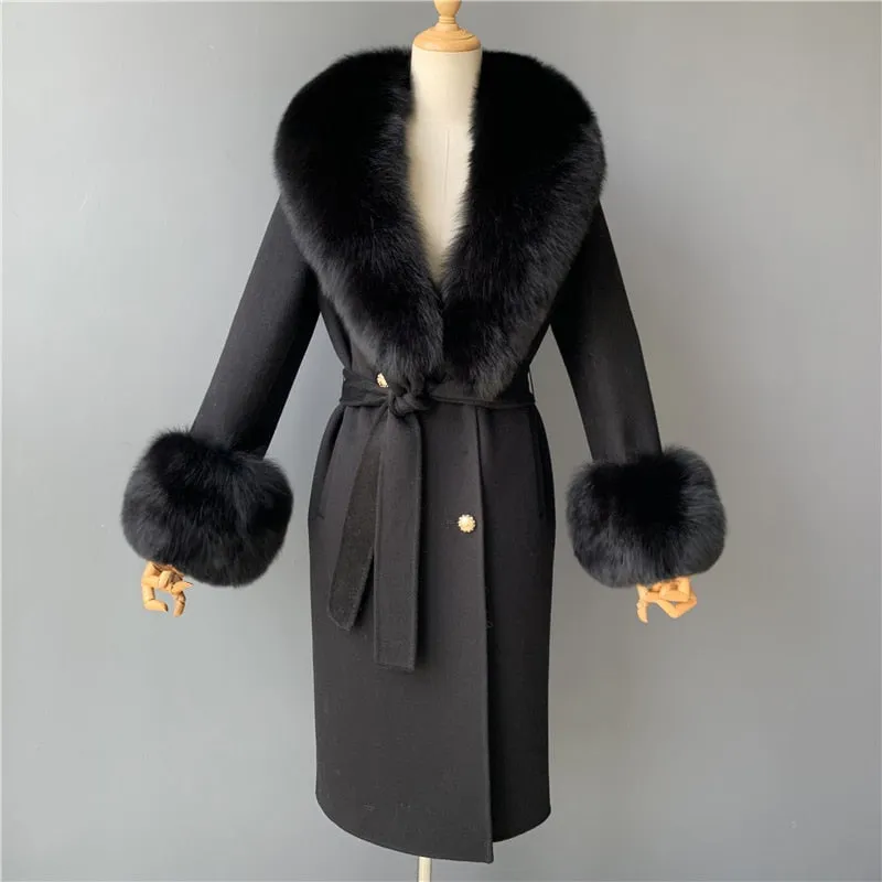 Women Cashmere Wool Trench Jacket