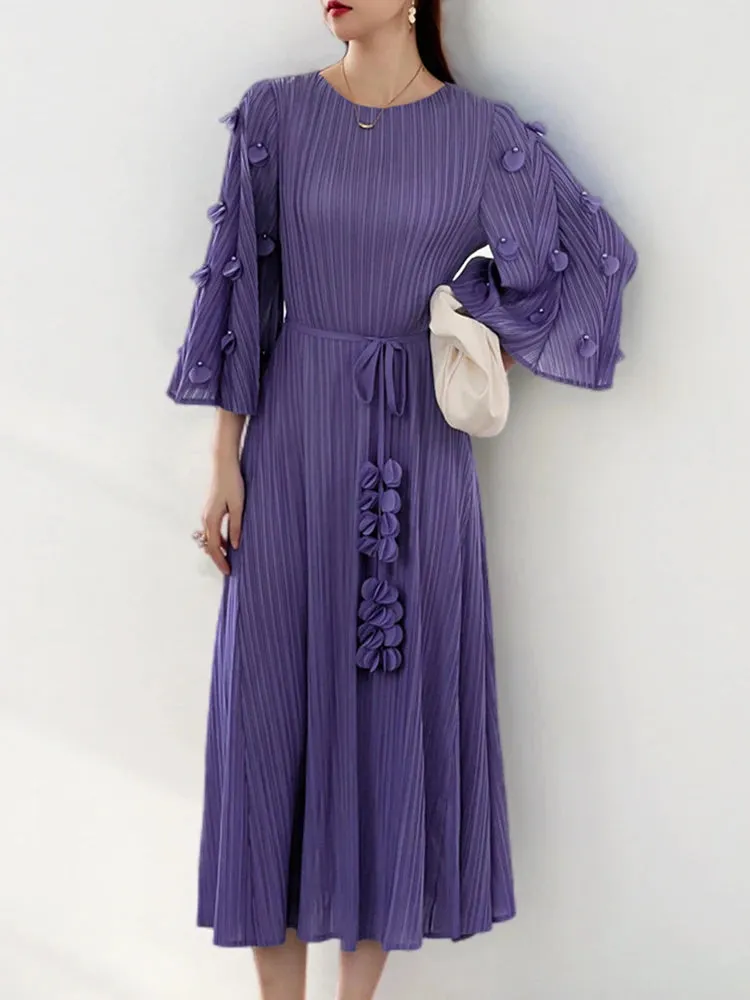 Women's Elegant Japanese Pleated Floral Dress