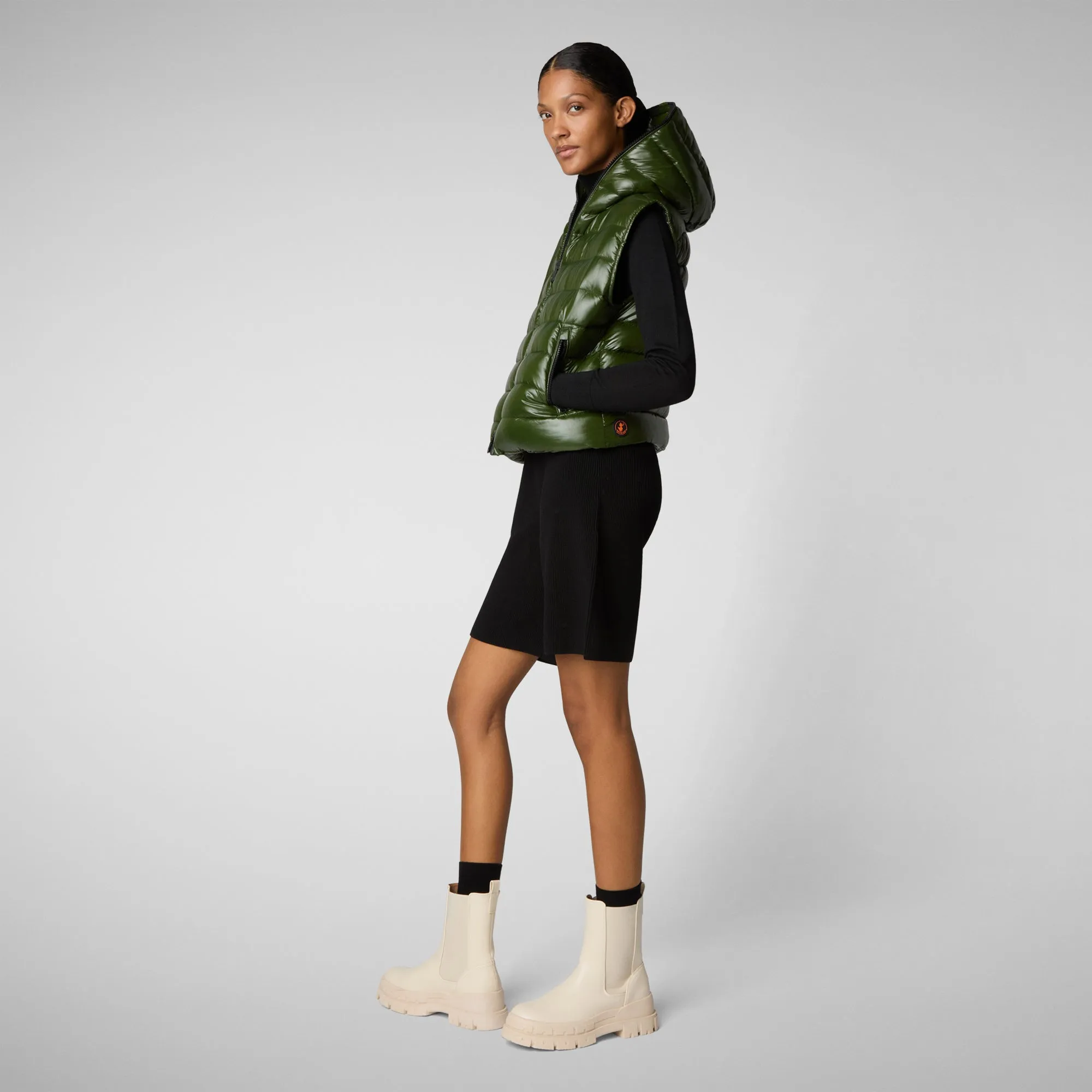 Women's hooded vest Romina in pine green